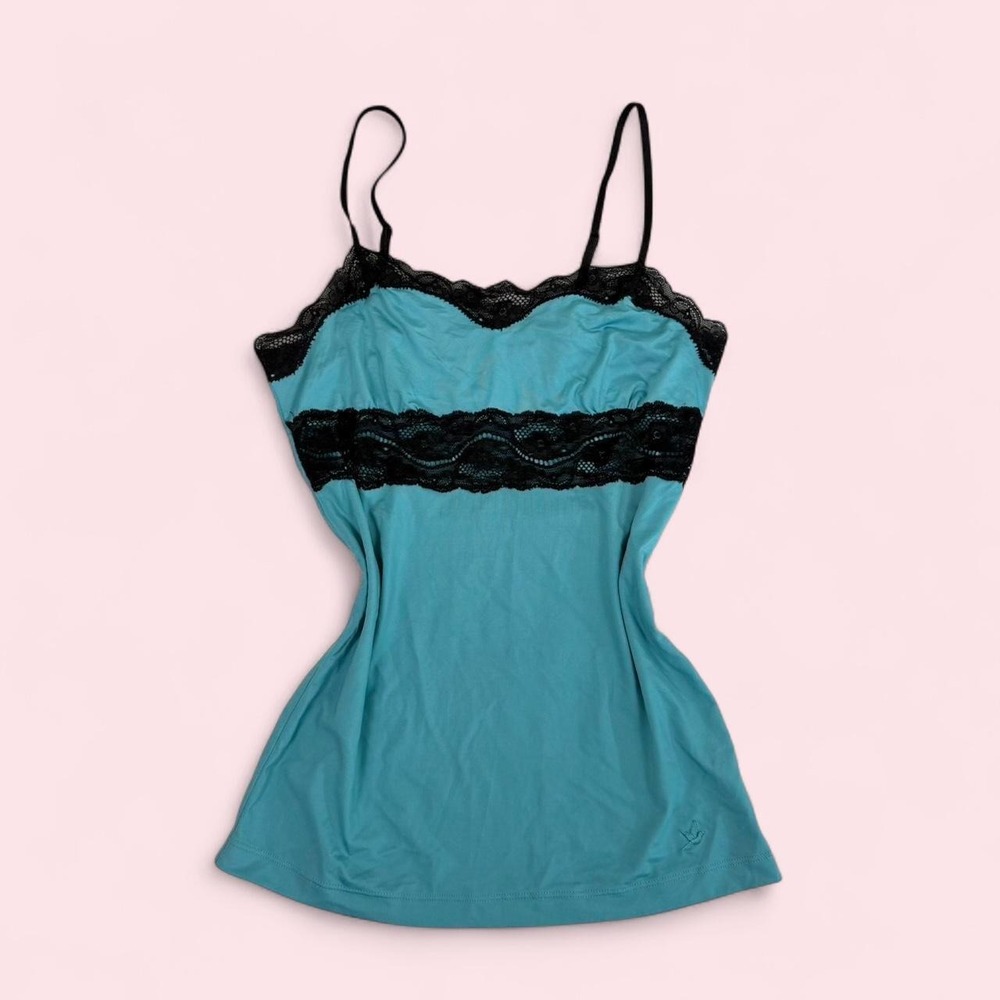 Y2K Aerie blue & black lace babydoll tank top